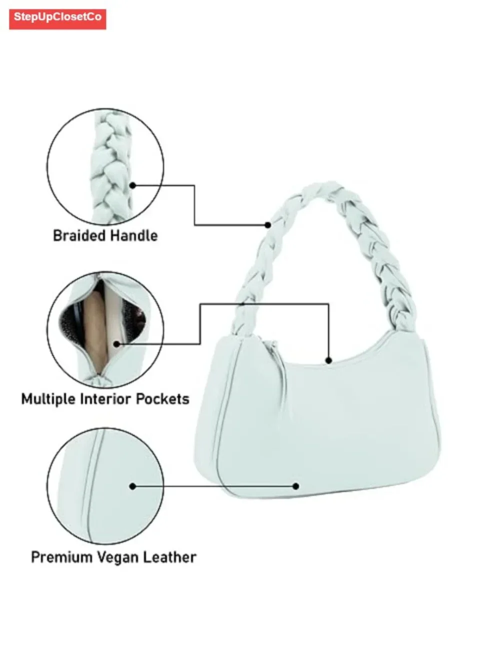 Braided Top Handle Hobo Shoulder Bag for Women, Vegan Leather Purse